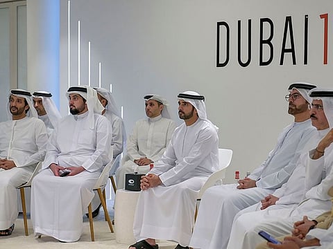 Sheikh Hamdan bin Mohammed and Sheikh Ahmed bin Mohammed along with senior government officials during the launch of the third phase of the Dubai 10X initiative in Dubai.