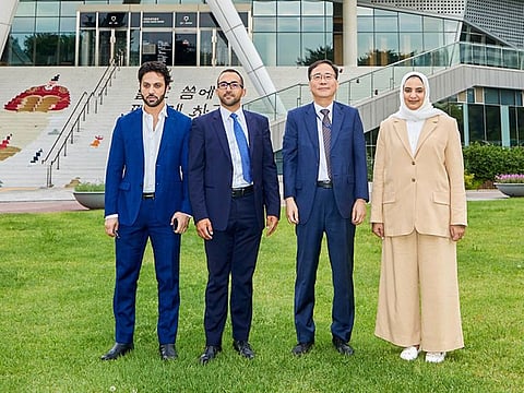 Sheikh Fahim bin Sultan Al Qasimi. Chairman of the Department of Government Relations, and head of the Sharjah delegation, Marwa Al Aqroubi, Executive Director of HoW, during the visit to cultural institutions in South Korea