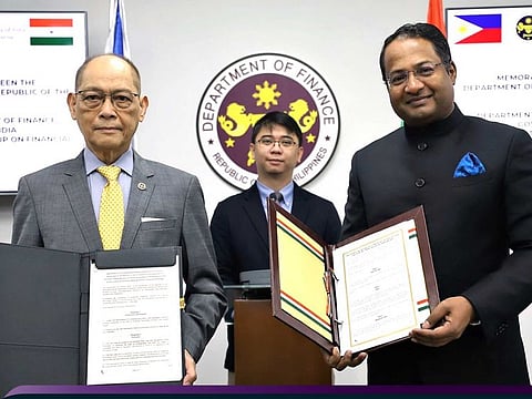 Fintech Cooperation: Philippine Finance Secretary Benjamin E. Diokno (left) and India's Ambassador to the Philippines Shambhu Santha Kaman signed on Monday (June 19, 2023), a memorandum of understanding (MOU) to advance bilateral cooperation in the area of financial technology (FinTech). The event was held at the Department of Finance (DOF) office in Manila.