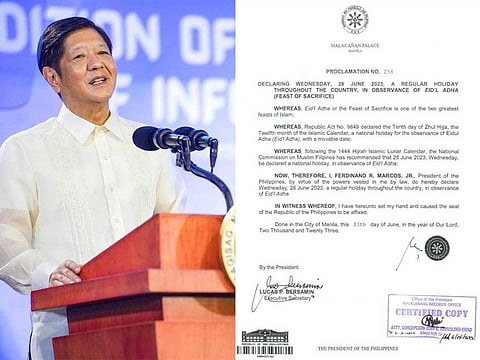Philippine President Ferdinand Marcos Jr, through Proclamation 258, declared Eid Al Adha a regular holiday throughout the country on June 28, 2023.
