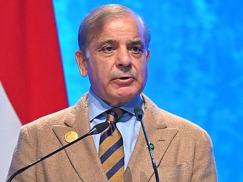 Pakistan's Prime Minister Shehbaz Sharif speaks during the COP27 climate summit in Egypt on November 8, 2022.
