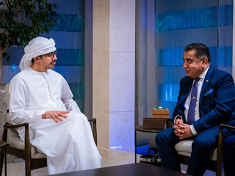 Sheikh Abdullah bin Zayed Al Nahyan, Minister of Foreign Affairs, with Lord Tariq Ahmad, Minister of State
