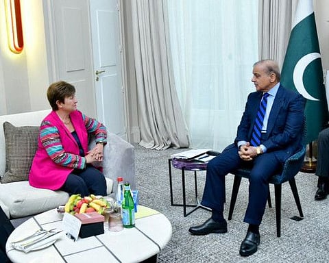 Pakistan Prime Minister Shehbaz Sharif meets with managing director of the International Monetary Fund (IMF), Kristalina Georgieva, in Paris.