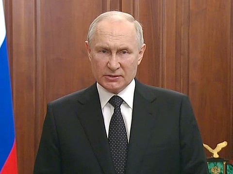 Russian President Vladimir Putin gives a televised address in Moscow. Russia says it has no plans to deploy nuclear weapons in space