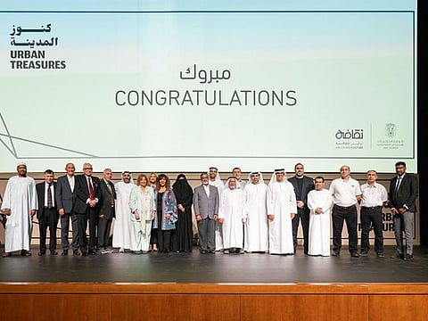Winners of the Urban Treasures Awards standing for a group photo at a ceremony organised by the Department of Culture and Tourism Abu Dhabi on Thursday