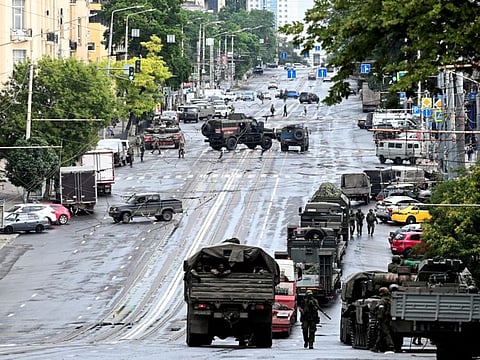 Fighters of Wagner private mercenary group are deployed in a street near the headquarters of the Southern Military District in the city of Rostov-on-Don, Russia, June 24, 2023.
