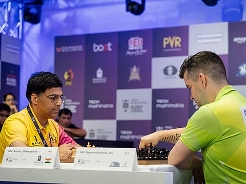 Ian Nepomniachtchi, the leader of the Balan Alaskan Knights, made 30 moves without even spending a minute against Ganges Grandmasters' Vishwanathan Anand.