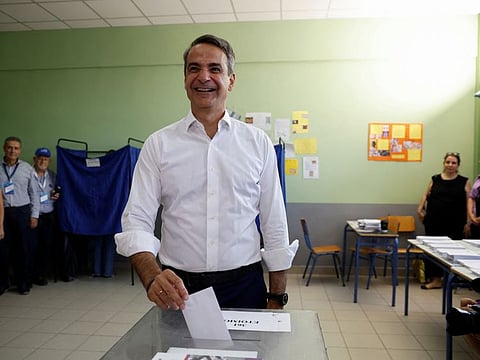 Former Greek Prime Minister and New Democracy conservative party leader Kyriakos Mitsotakis casts his ballot at a polling station, during the general election, in Athens, Greece, June 25, 2023.