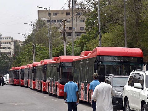 The fleet of People's Bus Service in Karachi.