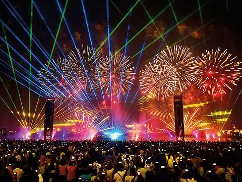 Archive image of a fireworks and light display in UAE