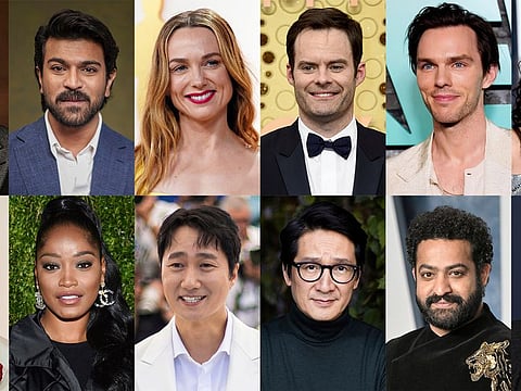 (Top) Ram Charan, Kerry Condon, Bill Hader, Nicholas Hoult. (Bottom) Keke Palmer, Park Hae-il, Ke Huy Quan, Jr NT Rama Rao