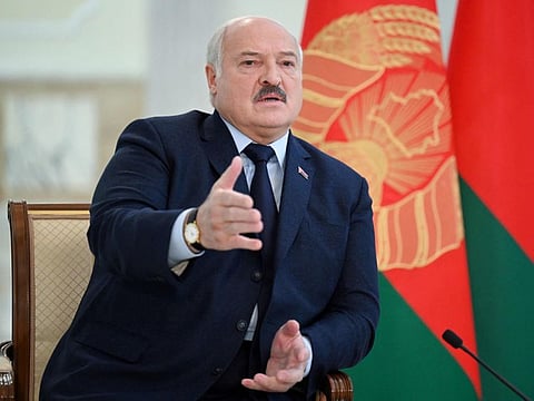 Belarus' President Alexander Lukashenko speaks as he meets with foreign media at his residence.