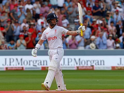 England's Ben Duckett acknowledges the applause as he walks back to the pavilion after losing his wicket for 98 runs on day two of the second Ashes Test against Australia at Lord's ground in London on Thursday.