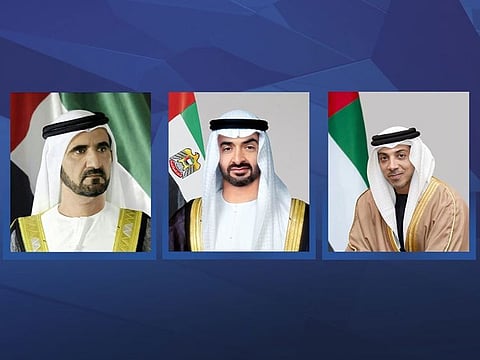 President His Highness Sheikh Mohamed bin Zayed Al Nahyan (2nd R), His Highness Sheikh Mohammed bin Rashid Al Maktoum (1st left) and Sheikh Mansour bin Zayed Al Nahyan
