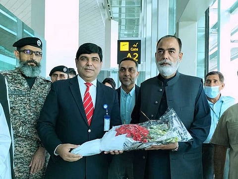 Pakistan’s Minister for Religious Affairs Talha Mehmood was among the passengers on the first flight to Islamabad on July 2, 2023.