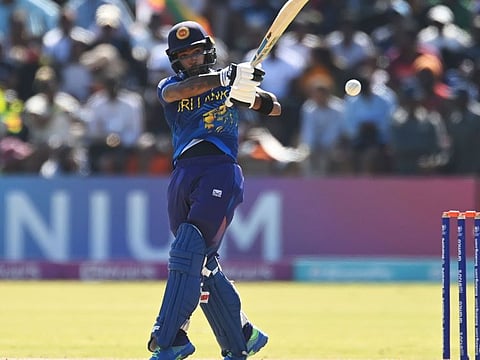 Pathum Nissanka of Sri Lanka pulls a shot during the ICC Men's Cricket World Cup Qualifier Zimbabwe 2023 Super 6 match against Zimbabwe at Queen’s Sports Club in Bulawayo.