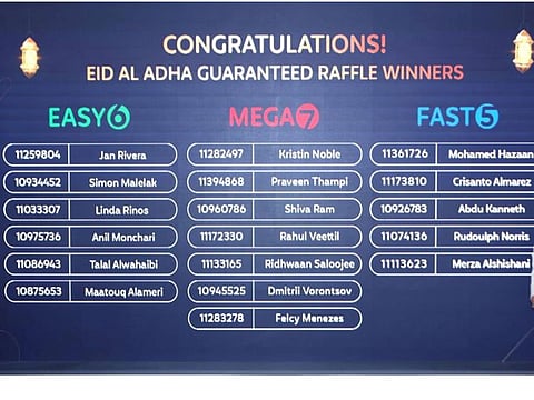 The winners of the weekend Emirates Draw Eid Al Adha raffles.
