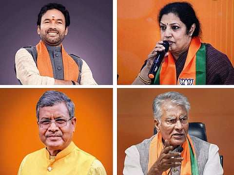 CLOCKWISE (From left) Union Minister of Culture and Tourism G Kishan Reddy, who has been appointed as Bharatiya Janata Party (BJP) State President of Telangana, Daggubati Purandeswari, daughter of Telugu Desam Party founder and former Andhra Pradesh Chief Minister NT Rama Rao, who has been appointed as the Andhra Pradesh party president, BJP leader Sunil Jakhar, who has been appointed as the Punjab party president, and former Jharkhand Chief Minister Babulal Marandi, who has been appointed as the party President of Jharkhand, on Tuesday.