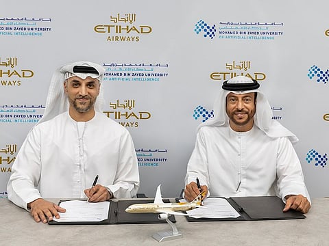 The agreement was signed at Etihad Airways HQ in Abu Dhabi to advance knowledge, technology, and collaboration through shaping the future of aviation with the transformative solutions of AI.
