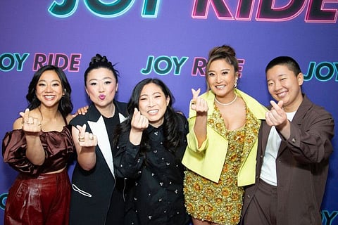 Stephanie Hsu, Sherry Cola, Awkwafina, Ashley Park and Sabrina Wu attend the 'Joy Ride' New York Screening at Metrograph on June 28, 2023 in New York City