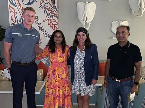 Rory Stewart, Golf Services Executive at Jumeirah Golf Estates, Roma Khanna, Ladies Captains Evelyn Downham and Ravi Khanna