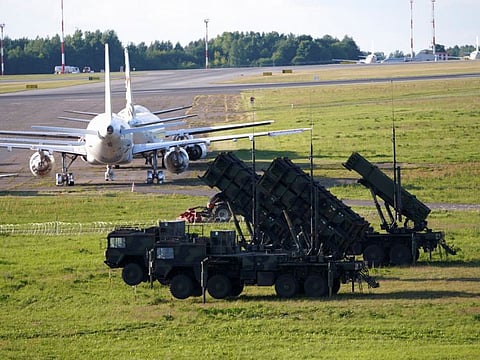 German Patriot air defence system units are seen at the Vilnius airport in Vilnius, Lithuania July 7, 2023.