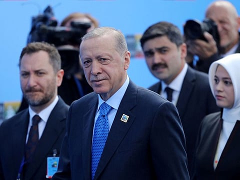 Turkey's President Recep Tayyip Erdogan arrives for the Nato Summit in Vilnius on July 11, 2023.