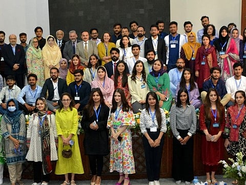 Some of the students who flew to European universities on scholarships in 2023.