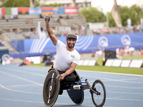 UAE's Mohamed Alhammadi wins the silver medal in the T34 400-metre race at the World Para Athletics Championships 2023 in Paris.