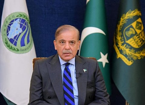 Pakistan's Prime Minister Shehbaz Sharif, addresses the 23rd Shanghai Cooperation Organization (SCO) Summit, hosted virtually by India, in Islamabad, Pakistan July 4, 2023.