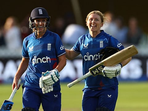 England's Heather Knight and Kate Cross during the ODI series against Australia at the Seat Unique Stadium in Bristol on Wednesday.