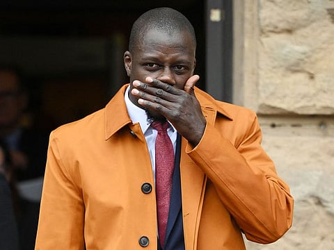 French footballer Benjamin Mendy reacts as he leaves Chester Crown Court in Chester, on July 14, 2023, having been cleared of one count of rape and another of attempted rape.