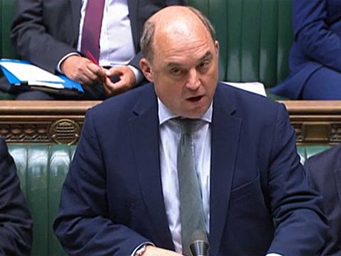In this video grab taken from footage broadcast by the UK Parliamentary Recording Unit (PRU) via the Parliament TV website on July 18, 2023, Britain's Defence Secretary Ben Wallace makes a statement on the refreshed defence command paper in the House of Commons.