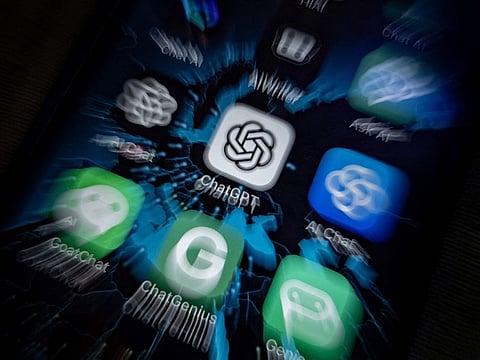 Icons of OpenAI's AI (Artificial Intelligence) app ChatGPT and other AI apps on a smartphone screen.