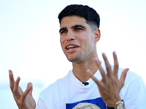 Spain's tennis player Carlos Alcaraz poses during the Hopman Cup tennis tournament in Nice, southern France.