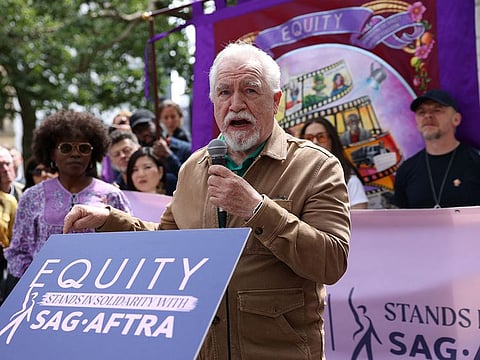 Actor Brian Cox joins demonstrators at the Equity rally in Leicester Square, in solidarity with the SAG-AFTRA strikes, London, Britain, July 21, 2023.