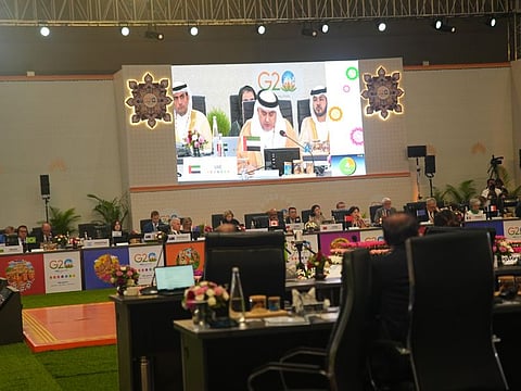 Dr Abdulrahman Al Awar, Minister of Human Resources and Emiratisation during his speech at the G20 Labour and Employment Ministers’ meeting, which was held in India on Jluy 20-21.