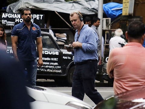 Director Christopher Nolan at Colaba in Mumbai while filming for his previous movie 'Tenet'.