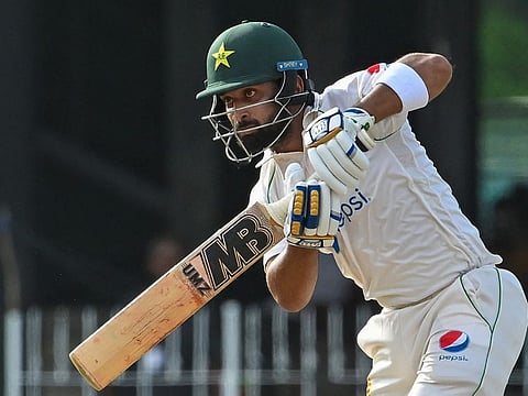 Pakistan's Abdullah Shafique in action during the first day of the second Test against Sri Lanka at the Sinhalese Sports Club ground in Colombo on Monday.