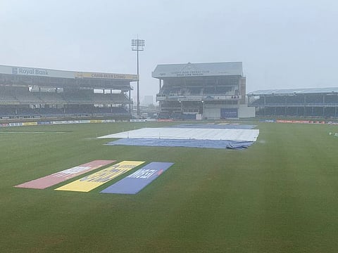 Rain delays the start of the fifth day’s play in the second Test at Queen's Park Oval in Port of Spain on Monday.