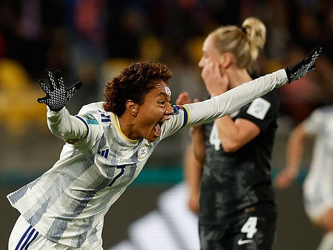 Sarina Bolden celebrates scoring their first goal during the New Zealand v Philippines match of the FIFA Women's World Cup Australia and New Zealand 2023.