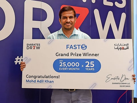Mohamned Adil Khan, the winner of the Emirates Draw Fast5 Grand Prize.