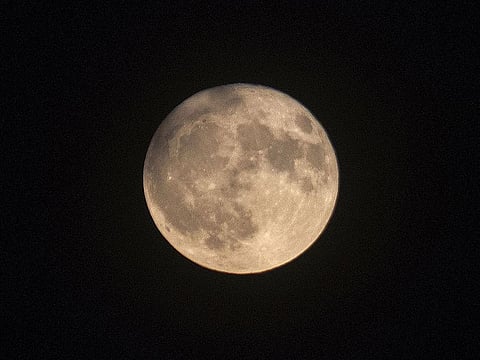 The full super and a blue moon rises over in Skopje on July 4, 2023.
