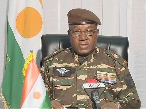 General Abdourahamane Tiani, Niger’s new strongman, speaking on national television and reads a statement as "President of the National Council for the Safeguarding of the Fatherland", after the ouster of President-elect Mohamed Bazoum.