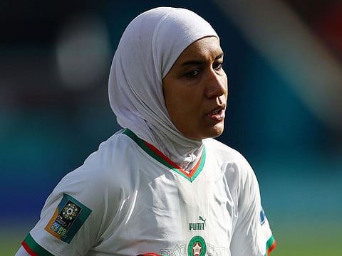 Nouhaila Benzina sported the Muslim headscarf in Morocco's match against South Korea.