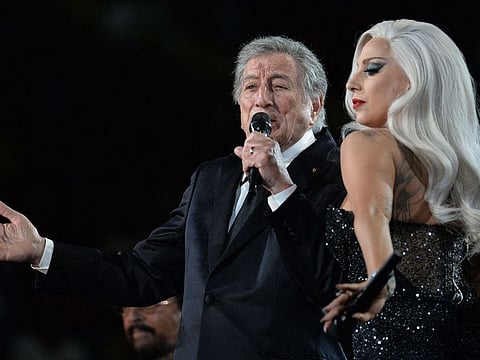 Lady Gaga and Tony Bennett perform on stage at the 57th Annual Grammy Awards in Los Angeles February 8, 2015.