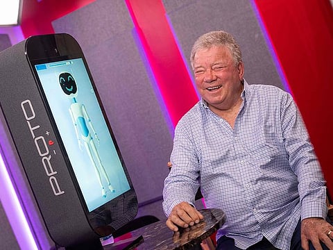 Canadian actor William Shatner talks to AI, in Van Nuys, California.
