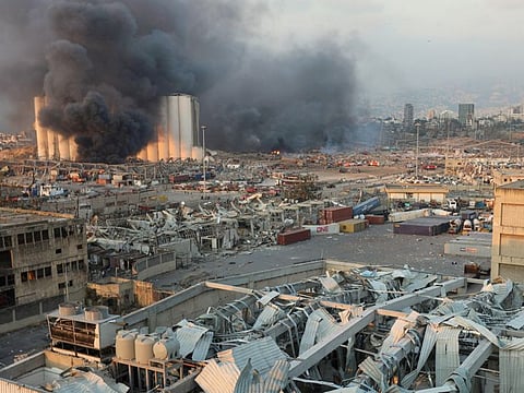 Smoke rises from the site of an explosion in Beirut on August 4, 2020.