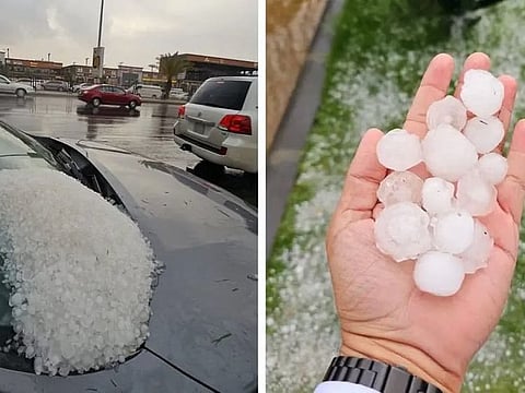 Social media users circulated videos and images of heavy rains and hailstorms in Asir region.