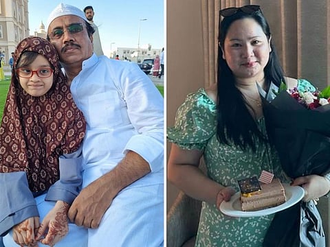 (left) Indian expat Mohammed Abdul Hameed, who won Dh75,000, with his daughter; and Grace Roque Balbuena (right) from the Philippines, who won Dh25,000